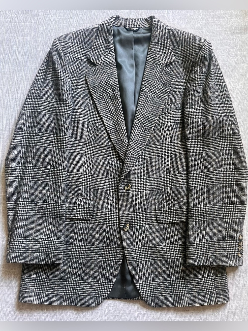 Vintage Super Soft Stuart Shane Glen Plaid Camel Hair Blazer - 42R Black Gray
